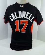 2014-16 Miami Marlins Tony Caldwell #17 Game Used Black Jersey ST BP 44 DP18445