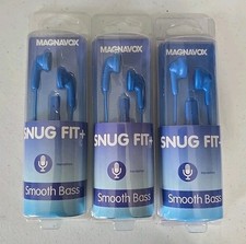 Magnavox Snug Fit Earphones E/Mic Smooth Bass Handsfree. Blue Lot of 3