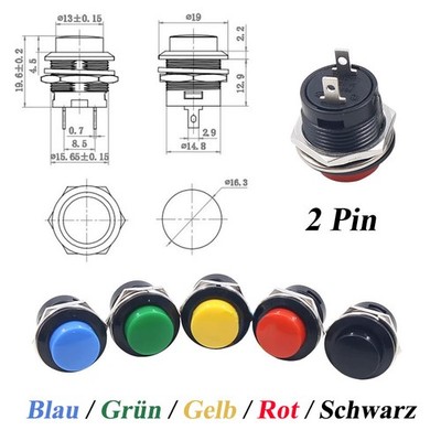 PBS1-16 2 Pin Self-Reset Round Jog Push Botton Switch Loch 16mm 1NO 1.5A 250V