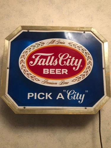 Vintage 70s-80s Falls City Beer Lighted Sign Oval Wall Bar Decor Pick A City