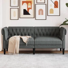  Chesterfield Sofa Dark Grey Polyester, solid wood, plywood, foam