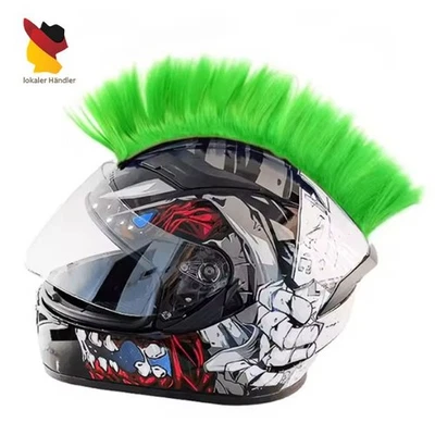 MARKENLOS Punk Mohawk synthetische Perücken mit bunten Helmdekorationen Motorrad Irokese