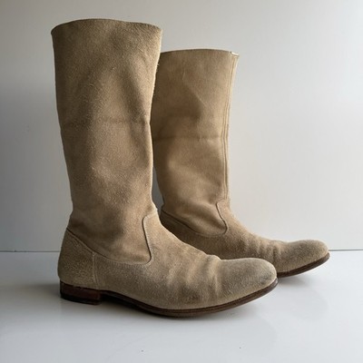 N.D.C.  Kelly Tan Suede Slouch Tall Leather Boots 37 Used Resoled Hand Made