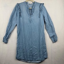 Cloth & Stone Anthropologie Chambray Dress Ruffle Long Sleeve Womens Size S