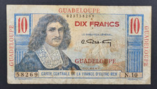 GUADELOUPE BANKNOTE 10 FRANCS ND (1947-79) P-32 Boats, VG