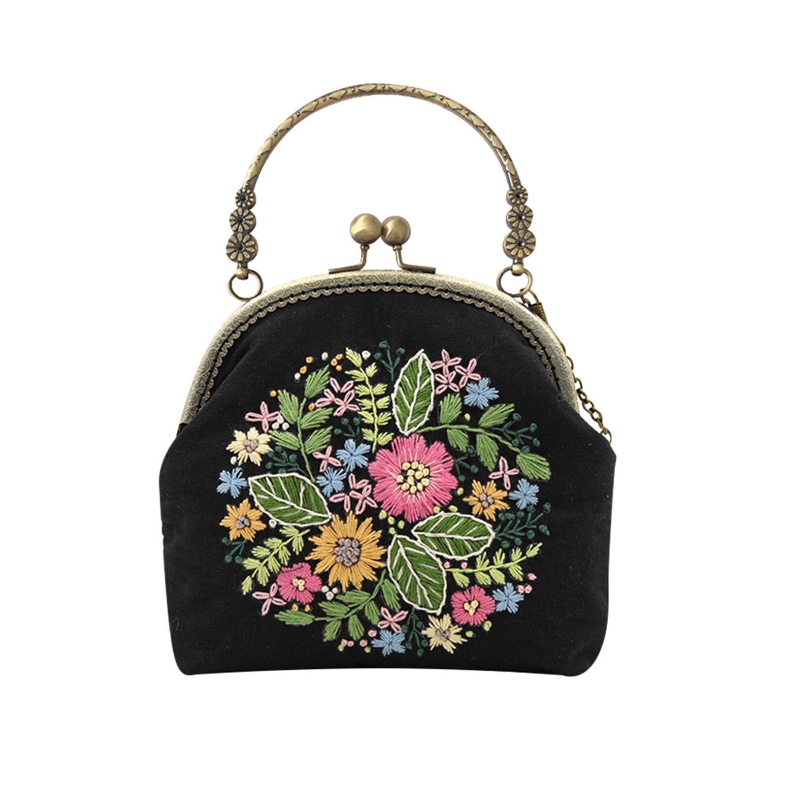 New DIY Embroidery Bag Flower Pattern Portable Handbag Crossed Bag 16.5cm(non