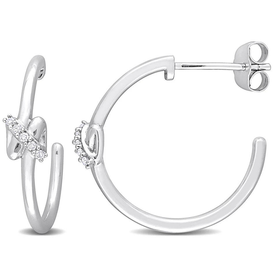 Aretes tipo argolla Amour de oro blanco de 14 quilates con motivo cruzado espalda abierta