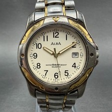 Seiko ALBA Watch Men 38mm Cream Dial Two Tone Date Round V532-7G60 New Battery
