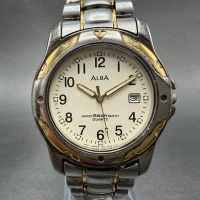 Seiko ALBA Watch Men 38mm Cream Dial Two Tone Date Round V532-7G60 New Battery