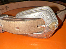 Vintage Women  s Tony Lama Silver Brown Leather Belt Country Western 28