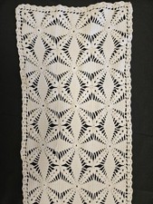 Vintage Crochet Lace Table Runner White Hand Doily Handmade 54 X 11 Handmade