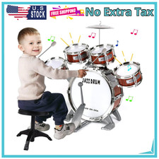 Kids Drum Set for Toddlers Toy-Musical Instruments Toys Kit 9 Pcs with Stool,