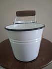 white enameled double metal planter — photo 2
