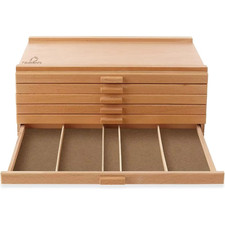 6 Drawer Wooden Storage Box Pastels Pencils Pens Markers Brushes Art Supplies