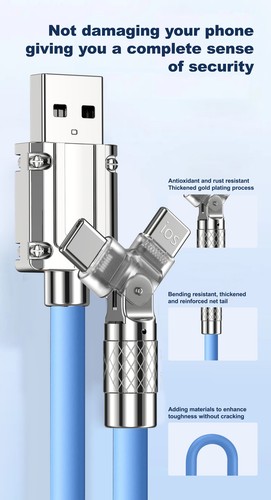 120W 2in1 Fast Charging Cable Type C IOS 180° Rotating Cable for iPhone Samsung - Zdjęcie 16 z 19