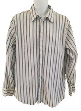 Calvin Klein button-up shirt Men's Large Long sleeve White Blue Stripes
