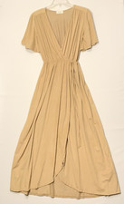 Sage the Label Size XS Long Faux Wrap Dress Short Bell Sleeves Low V Neckline