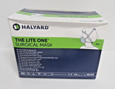 (Box of 50) Halyard Health 48100 Lite One Surgical Face Masks  Blue