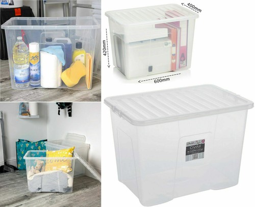 Clear Plastic Storage Box with Lids Stackable Nestable Containers Home Office - Picture 49 of 59