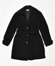 In Extenso Womens Belted Overcoat It 46 Large Black Wool Vintage Cj15