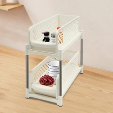 2-tier Under Sink Storage Sliding Basket Organizer Drawer Large Capacity Durable