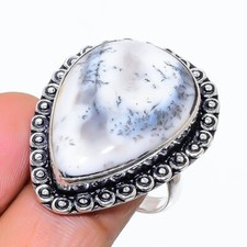 Natural Dendrite Opal Gemstone 925 Sterling Silver Jewelry Ring Size 8 US