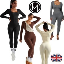 MOOSLOVER Solid Color Ribbed Long Sleeve Seamless Jumpsuit UK
