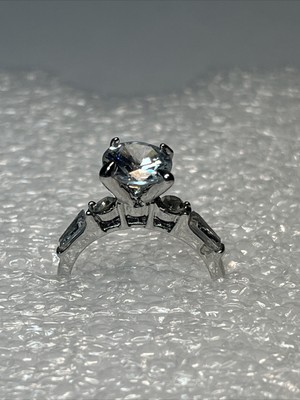 silver tone Solitaire ring princess cut Crystal Engagement Wedding Ring Size 6,5