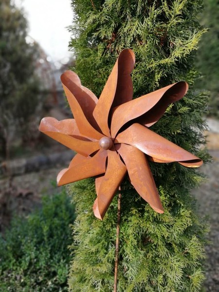 Edelrost Gartenstecker Jasmin Windradblume Dekowindrad Rost Rankstab Gartendeko-image
