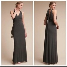 Anthropologie BHLDN Billiard Dress - Grey - Tie-Back - Maxi Dress - Size 6