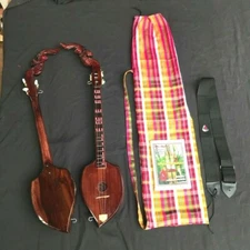 Acoustic Phin Thai Lao Guitar Traditional Musical Instrument Handcraft Dark Harp