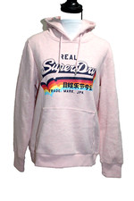 Real SuperDry Trade Mark Japan Pink Pullover Hoodie Women's Size 12 Cotton Blend