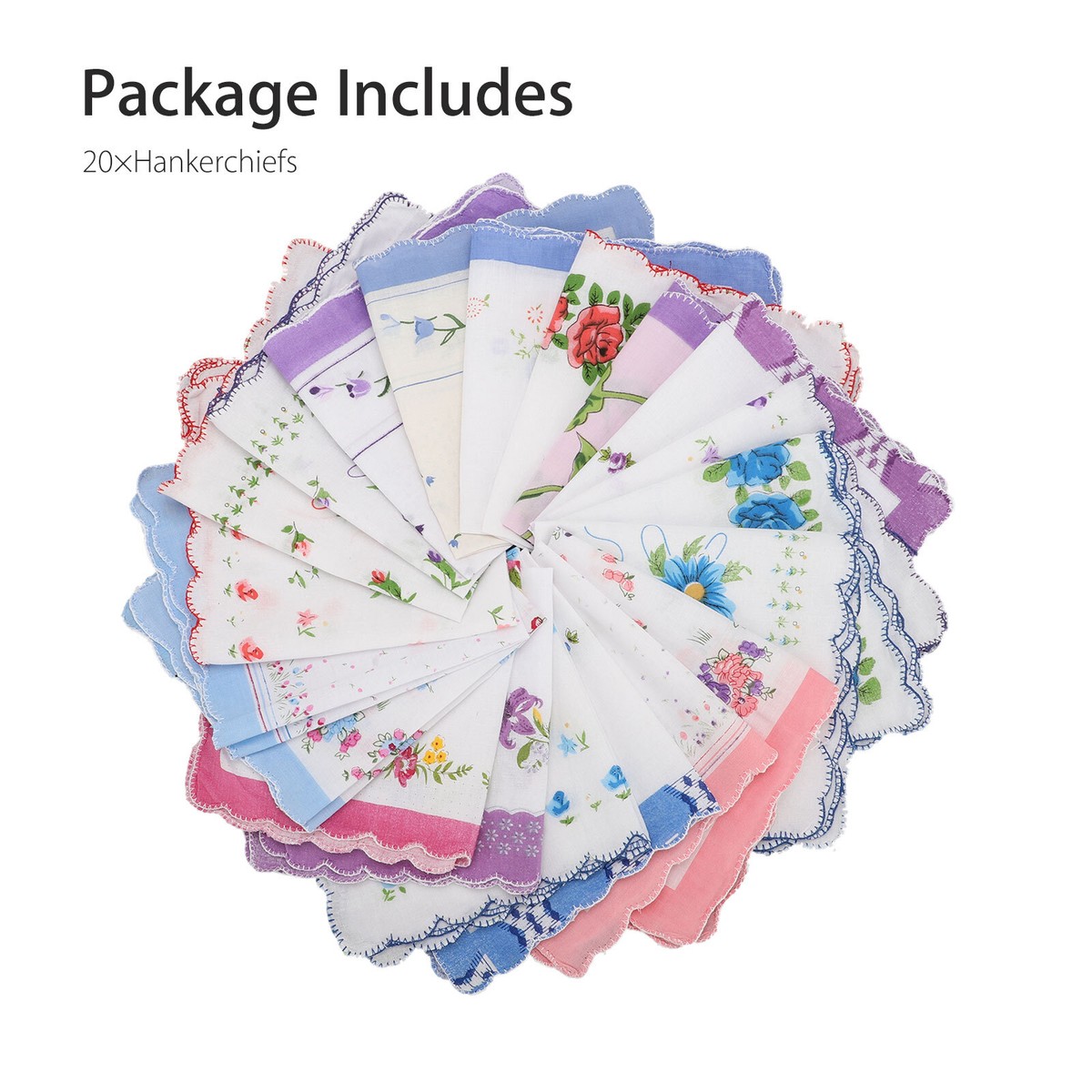 20Pcs Vintage Floral Flower Ladies Handkerchief Cotton Pocket