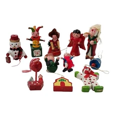 Lot of 11 Assorted Christmas Tree Decorations Ornaments Wood Painted Snowman