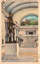 Salt Lake City, UT, State Capitol, Massasoit Statue, Vintage Postcard b6199