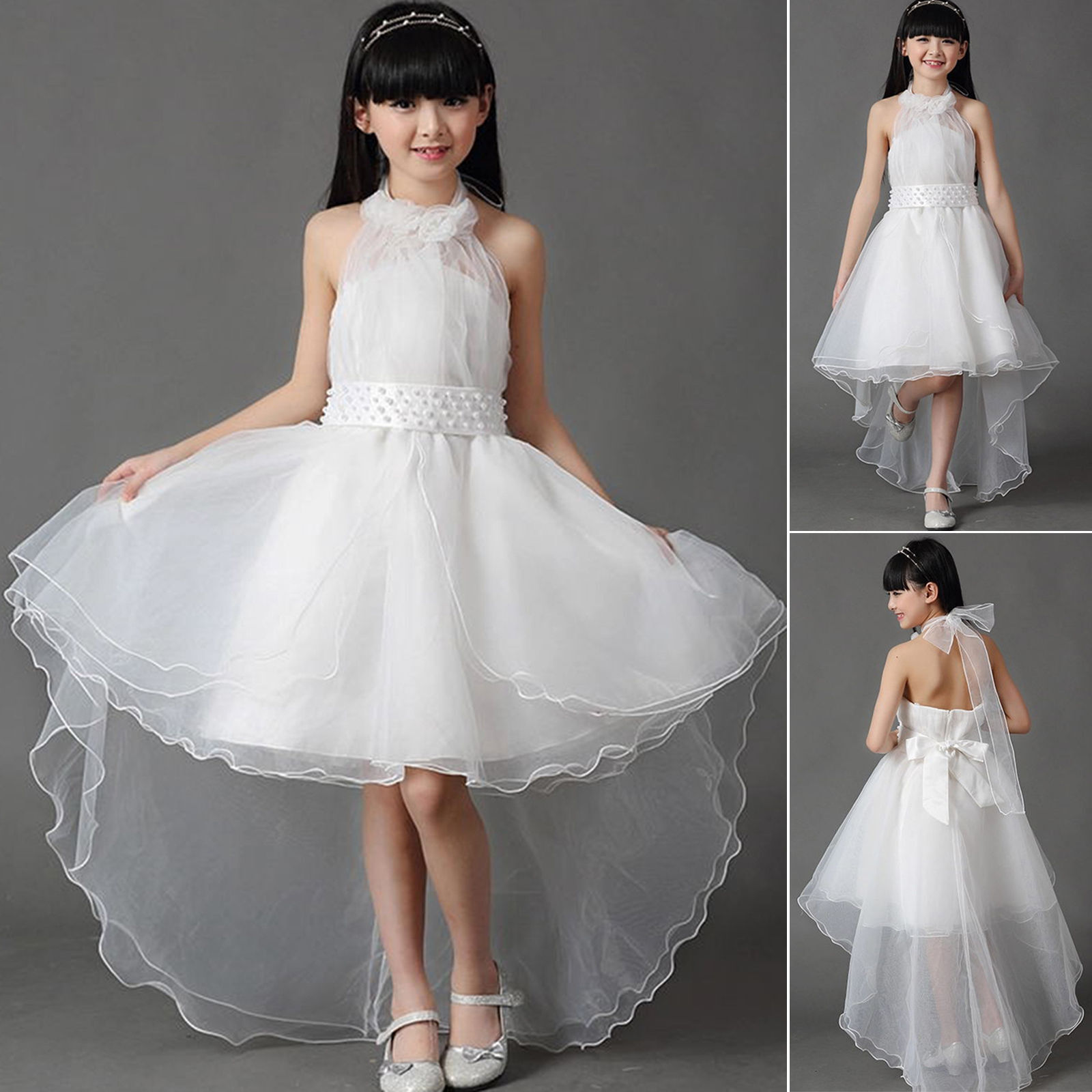 Girls White Flowerbridesmaidpartypromweddingchristening Dress Kids