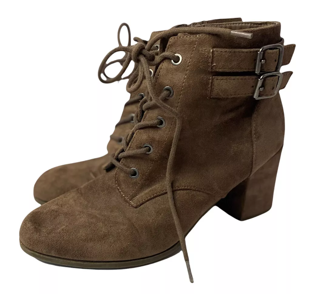 Madden Girl Theoo Block Heel Lace Up Suede Ankle Boots Women s Size 7.5M