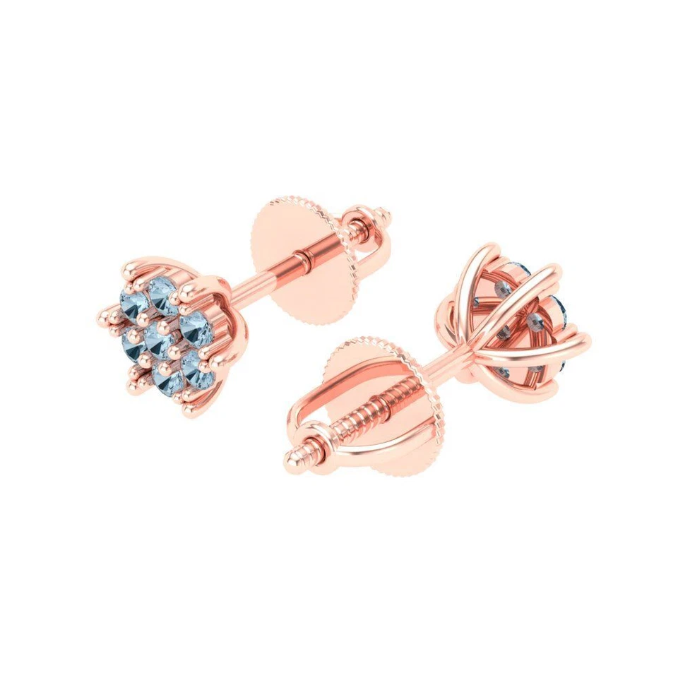 0.28 ct Round Cut Studs Women's Earrings Solid Rose Gold Earrings Screw back - Image 2 of 4