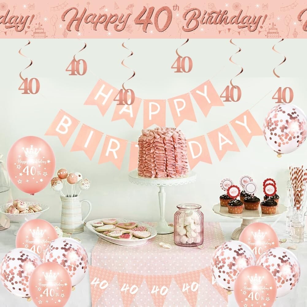 Bannière Or Rose « Forty & Fabulous Happy 40th Birthday » - Guirlande De Ballons En Aluminium