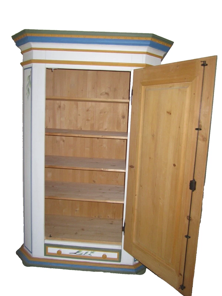 Schrank bemalt mediterran Zitrone Blätter gelb blau grün außergewöhnlich - Bild 3 von 4