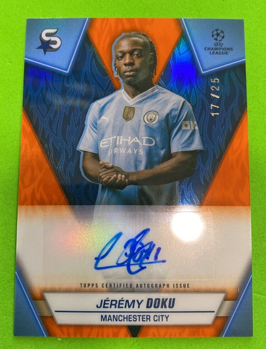 💥2023-24 TOPPS SuperStars AUTO JEREMY DOKU #SA-JDO Manchester