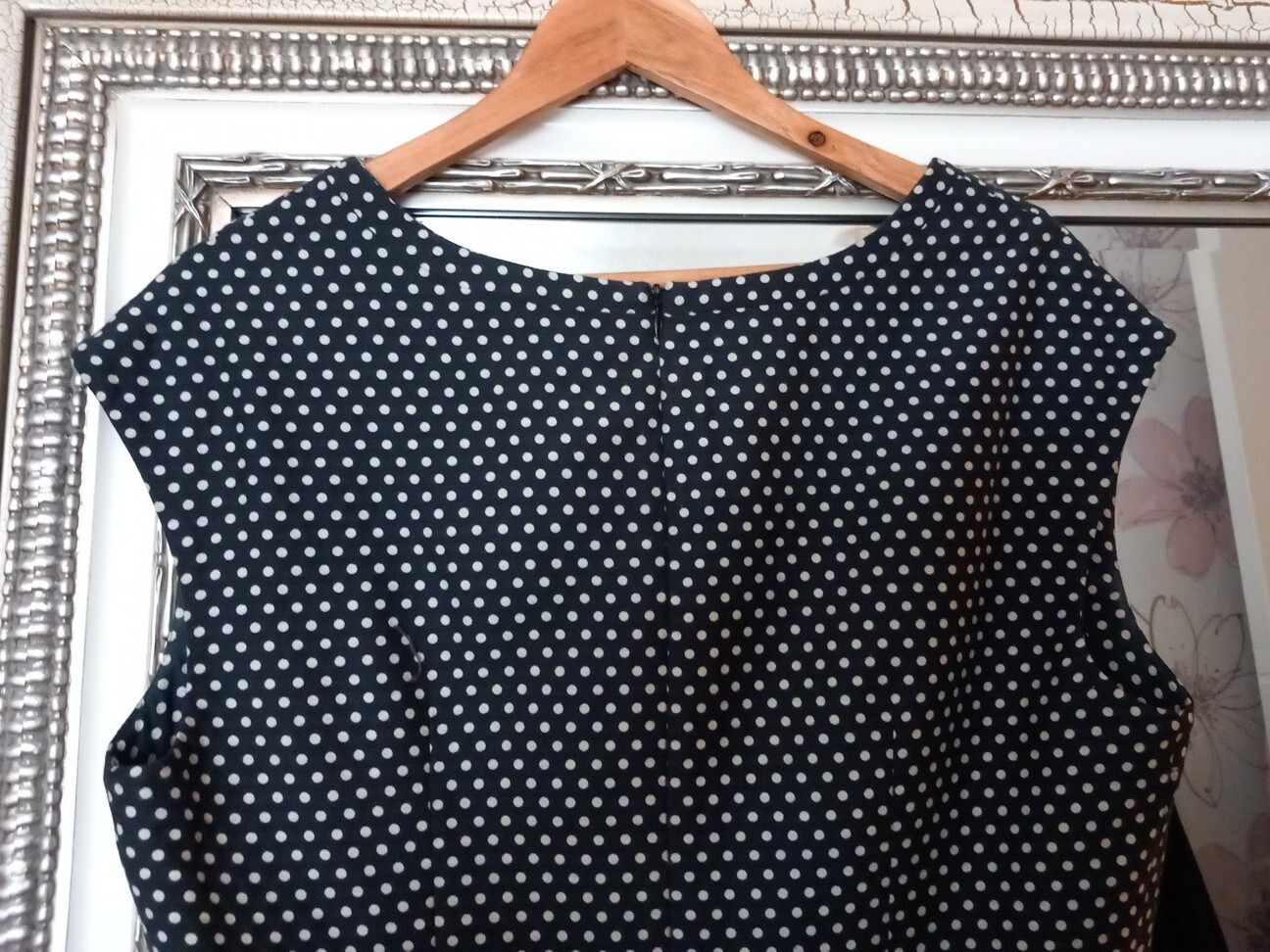 AQUASCUTUM Ladies Smart Navy Polka Dot Cotton Blend Lined Work Office Dress UK14 image 10