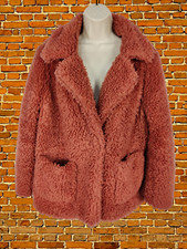 Womens Divided By H&m Uk 14 Rose Pink Sherpa Fleece Warm Chic Winter Coat Jacket