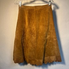 Vintage Western A-Line Cowgirl Festival Tan Suede Skirt Embossed Hem 28" waist