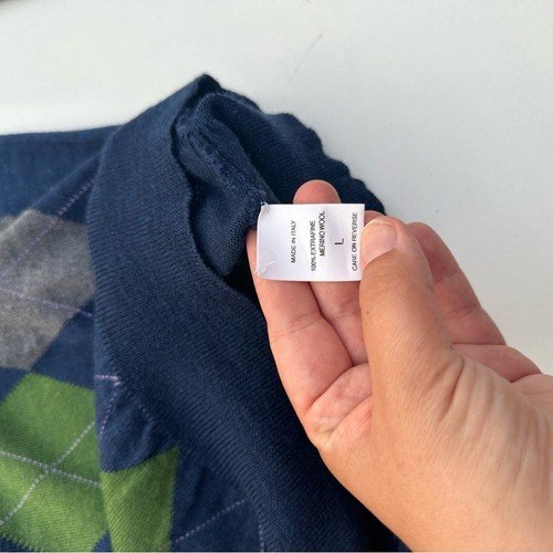 Paul Stuart Merino Wool Argyle Sweater, Blue and Green, Size Large - Picture 9 of 9