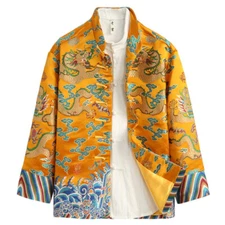 Men's Chinese Style Retro Improved Embroidered Dragon Robe Tang Suit Casual Coat