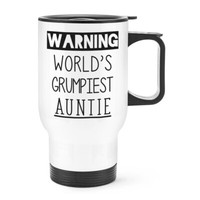 Warnung World's Grumpiest Auntie Reise Becher Tasse Mit Griff Toll Best Lustig