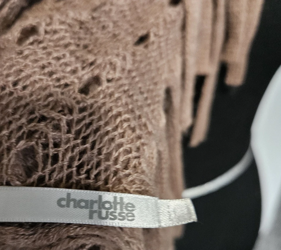 Charlotte Russe Open Knit Fringe Lightweight Brown Scarf Travel Careerwear Boho - Image 3 of 4