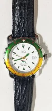 Vintage Esq Esquire Sprite Bezel Unisex Date Watch With Black Leather Band 