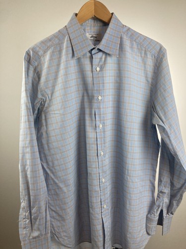 BRIONI Blue & Brown Dress Shirt 16 33/34